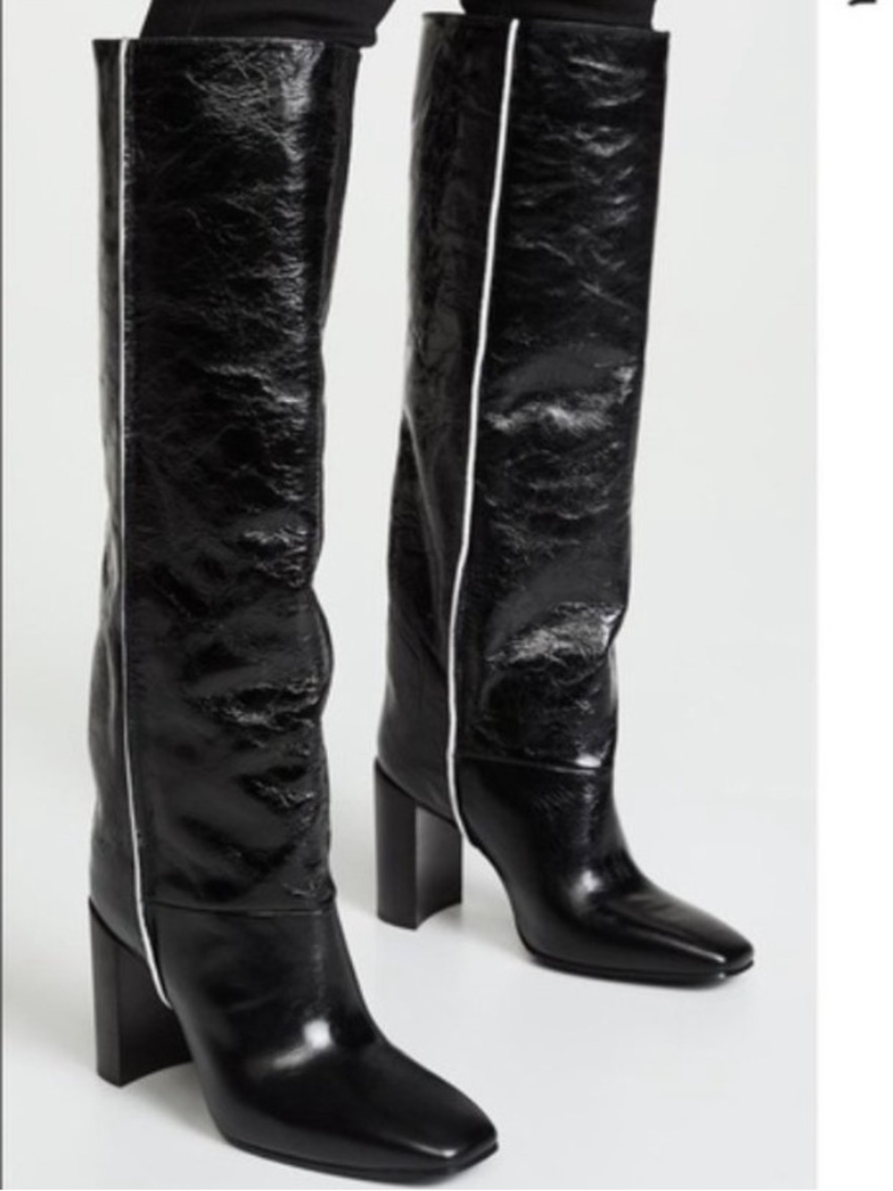 rag & bone Black Tall Leather Heeled Boots with White Piping